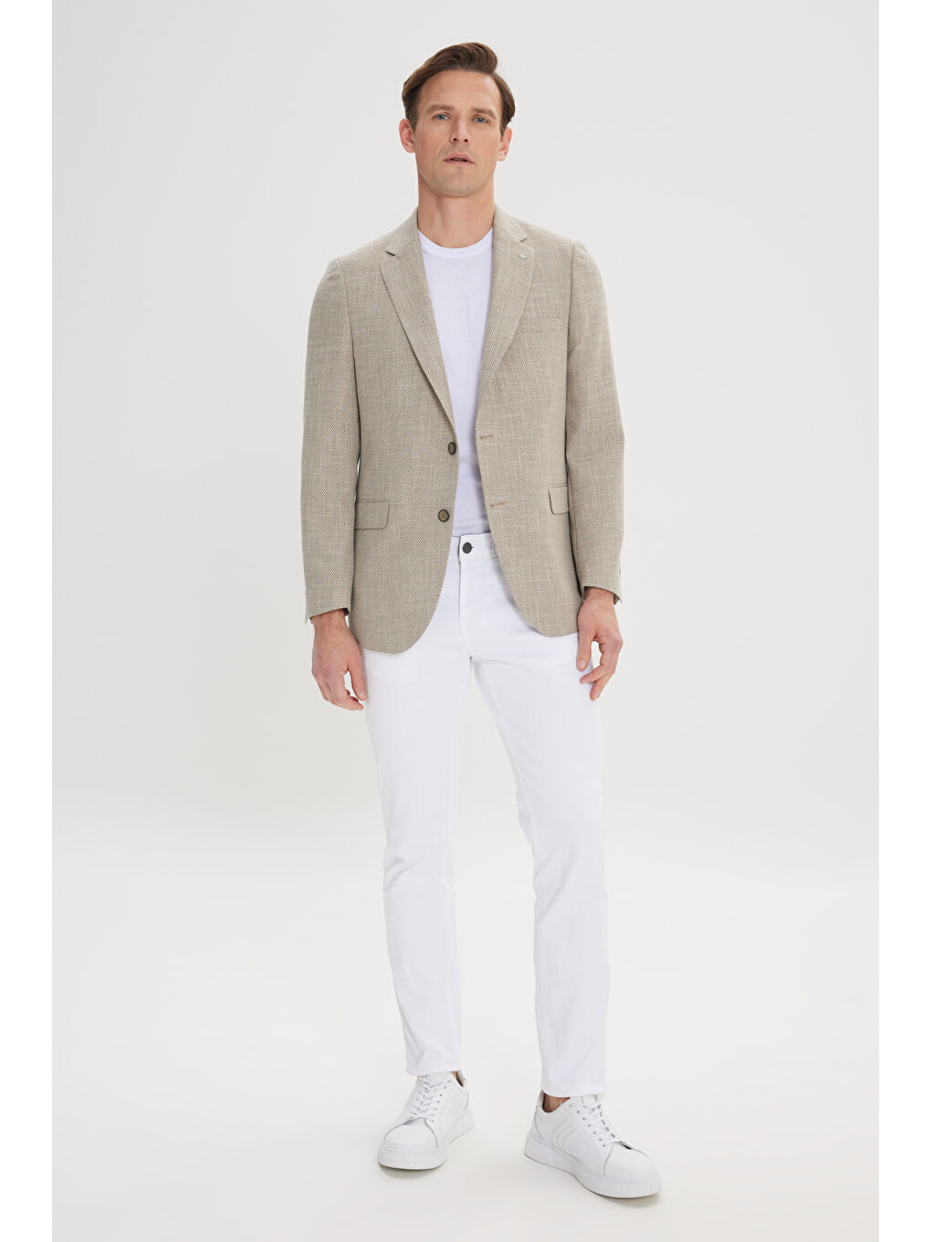 Erkek Koyu Bej Regular Fit Rahat Kesim Mono Yaka Armürlü Blazer Ceket-1