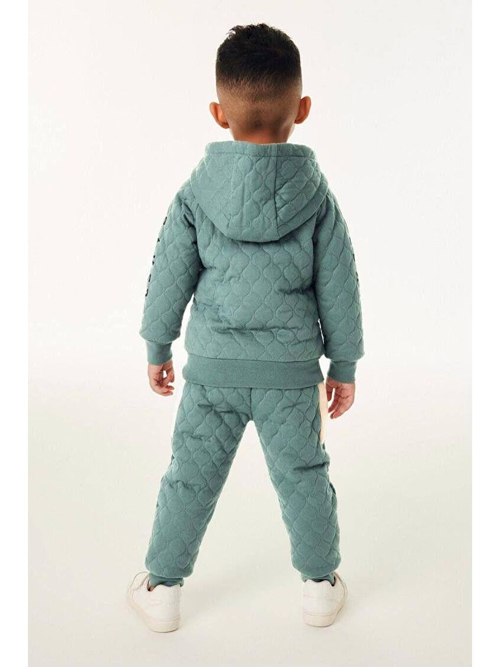 Karışık Erkek Çocuk Pamuklu Kapitone Kapüşonlu Eşofman Takımı - Yeşil Bej Renkli-4