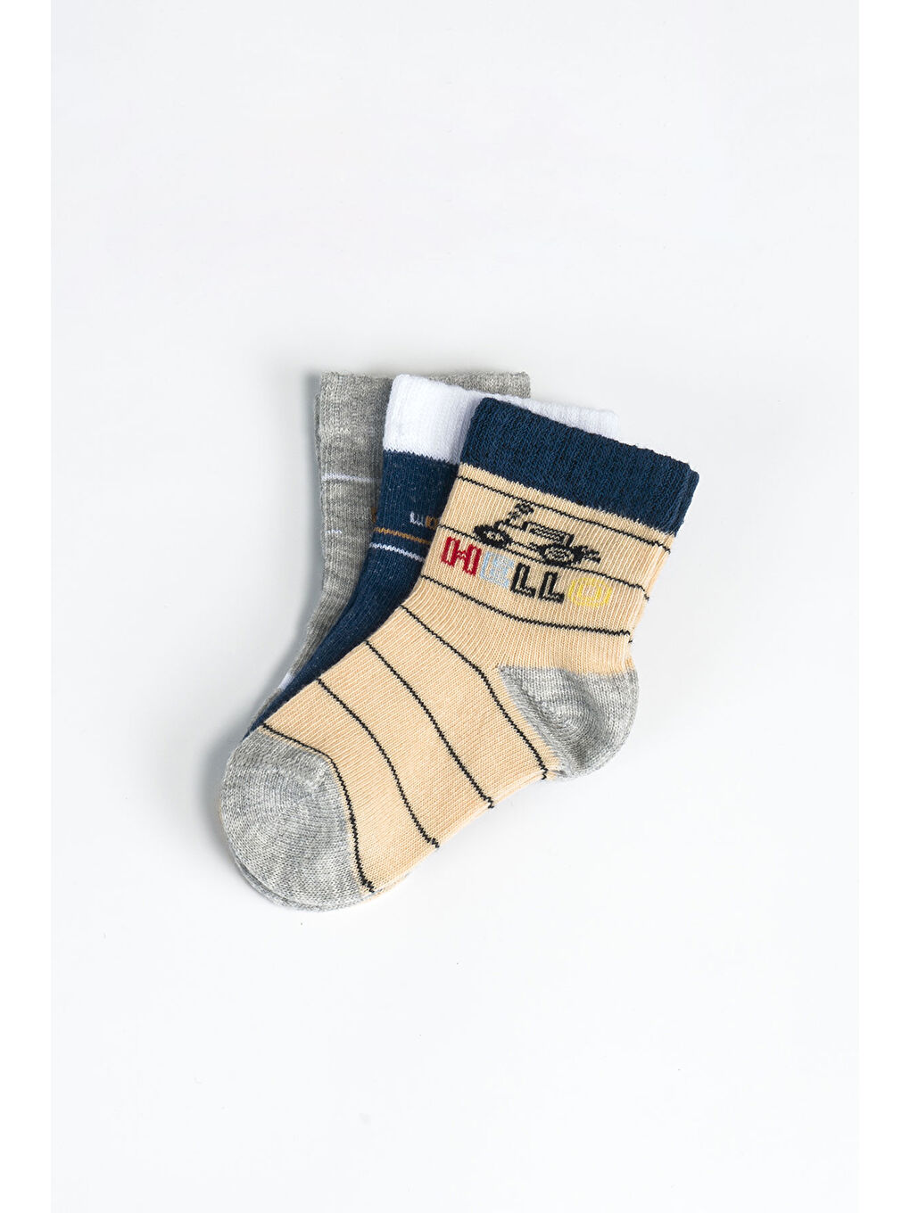 Ekru Erkek Bebek Basic Dikişsiz 3 'lü Soket Çorap 0 Ay - 36 Ay-1