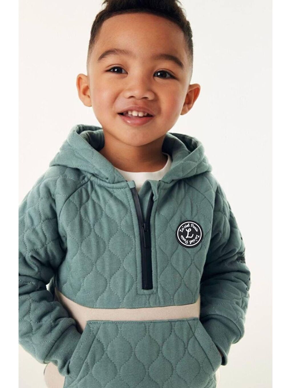 Karışık Erkek Çocuk Pamuklu Kapitone Kapüşonlu Eşofman Takımı - Yeşil Bej Renkli-5