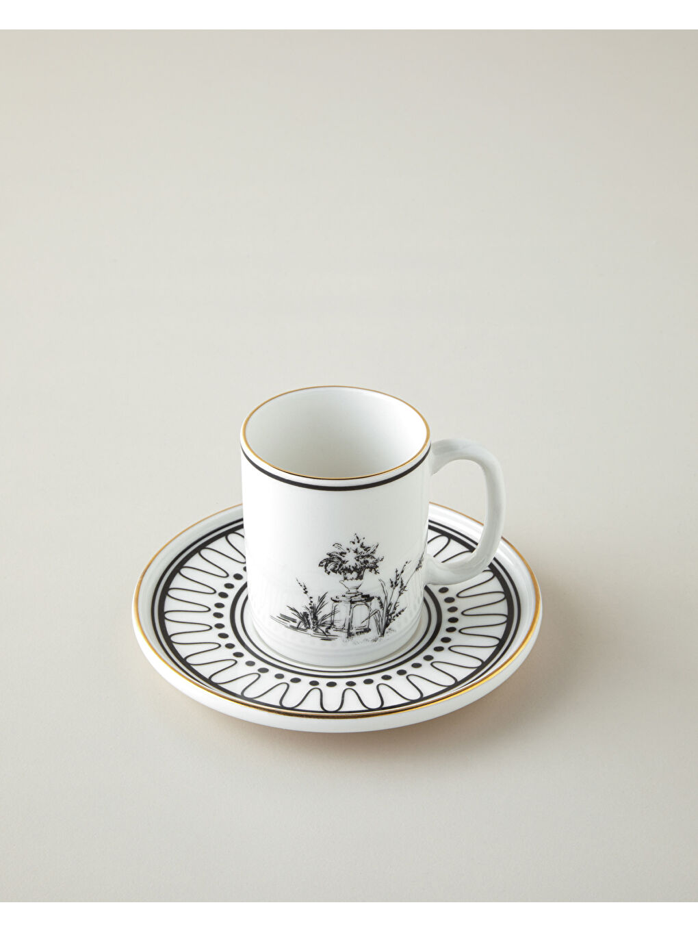 White Chic Bone Porselen 4 Parça 2 Kişilik Kahve Fincan Takımı 90 ml Siyah-Beyaz-Gold-2