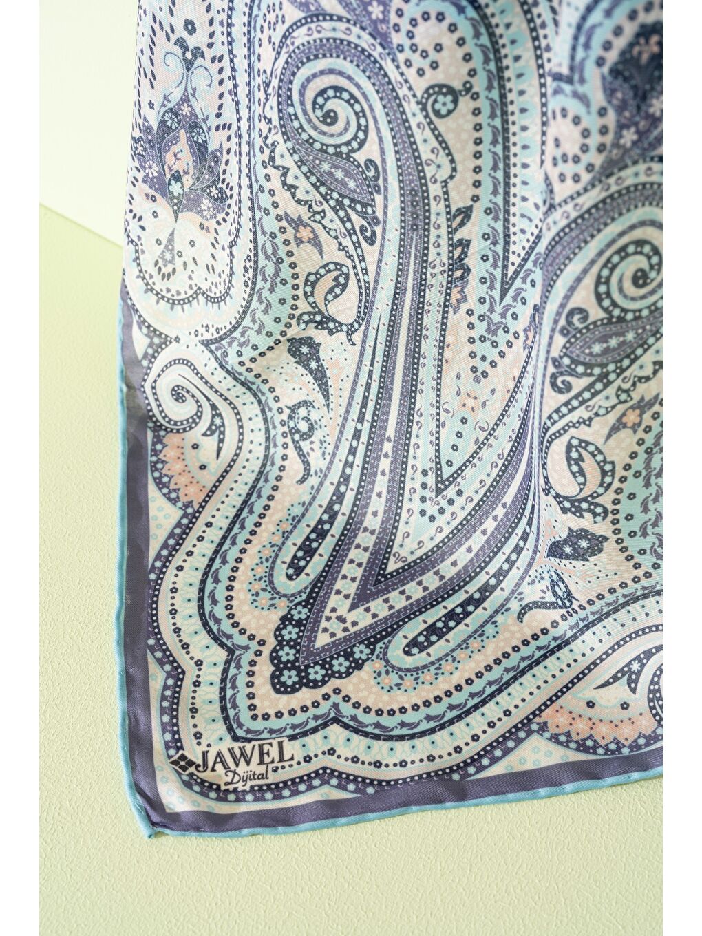 Turkuaz Kadın Pamuksu Etnik Desenli Soft Eşarp-1