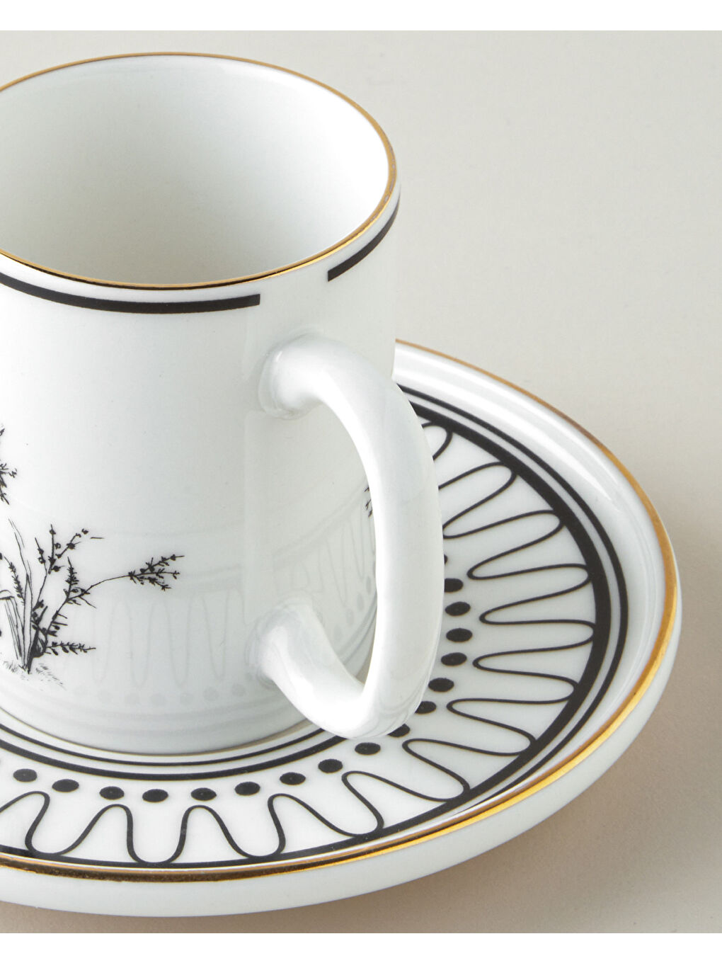 White Chic Bone Porselen 4 Parça 2 Kişilik Kahve Fincan Takımı 90 ml Siyah-Beyaz-Gold-3