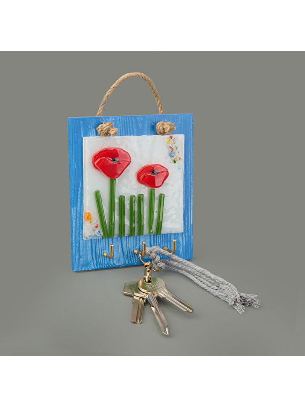 Deco Çiçek Anahtar Askısı - Mavi - 15 cm-3