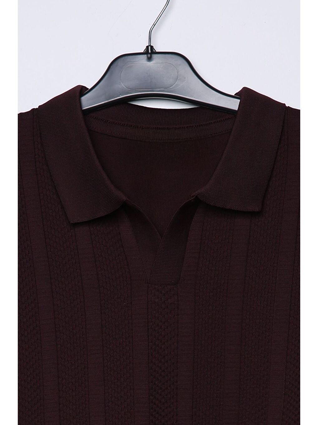 Mürdüm Erkek Kendinden Desenli Polo Yaka Triko Kazak-3