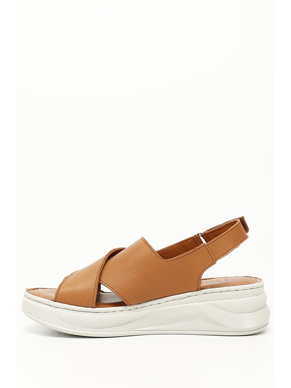 Kahverengi TABA-BEJ  Hakiki Deri Dolgu Taban Kadın Sandalet 42087-2