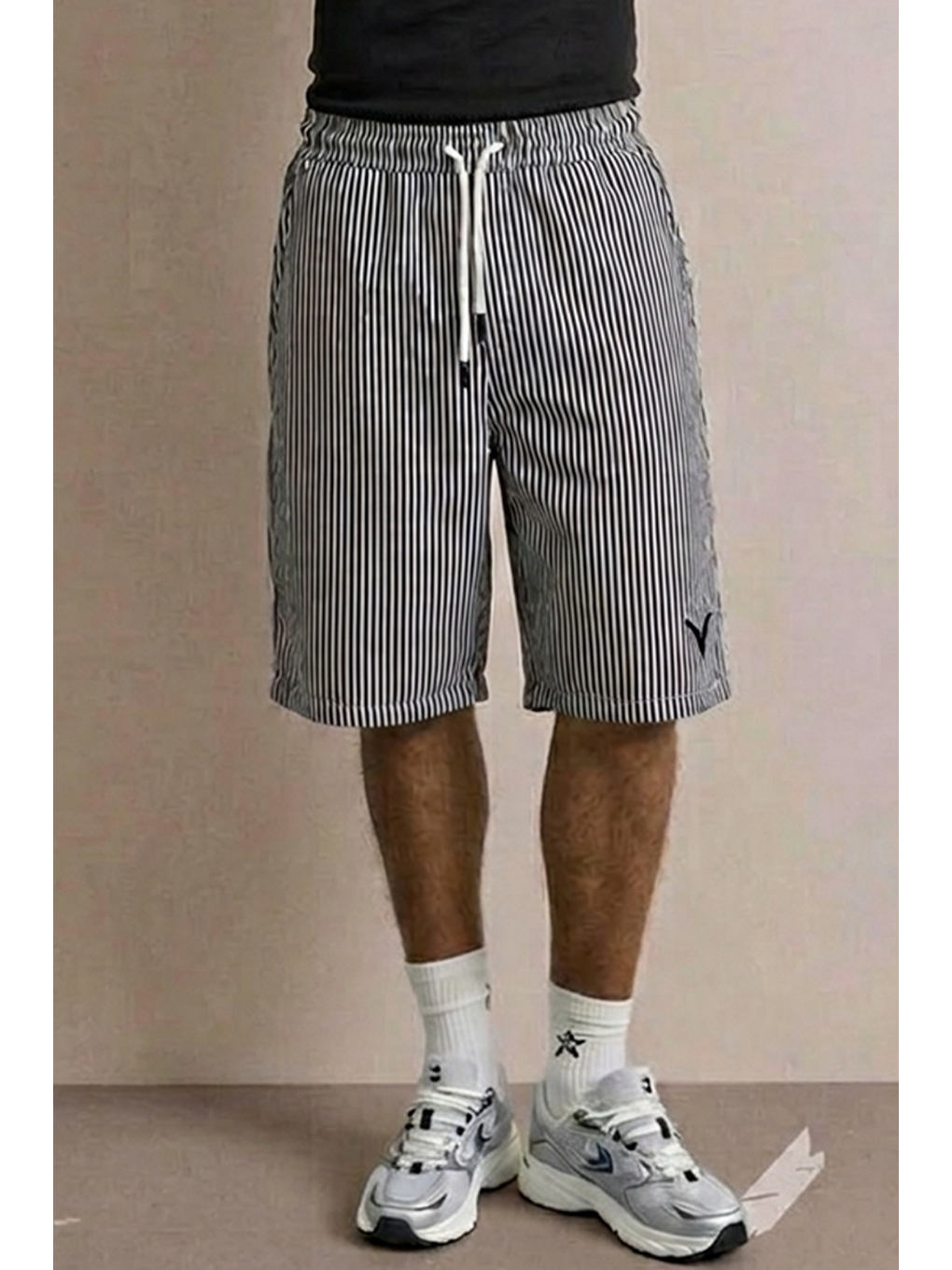Gri Erkek Nakışlı Premium Comfort Çizgili Füme Şort-3