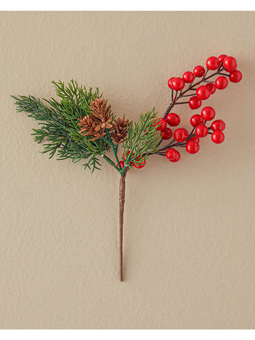 Kokına Pinecone Tek Dal Yapay Çiçek Kırmızı