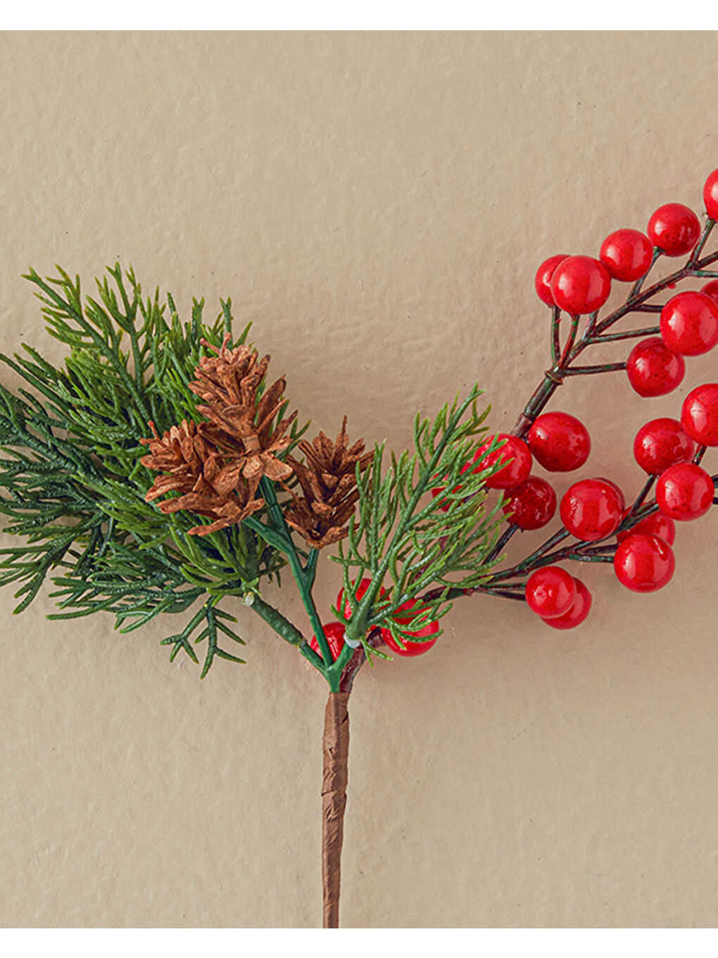Kokına Pinecone Tek Dal Yapay Çiçek Kırmızı-1