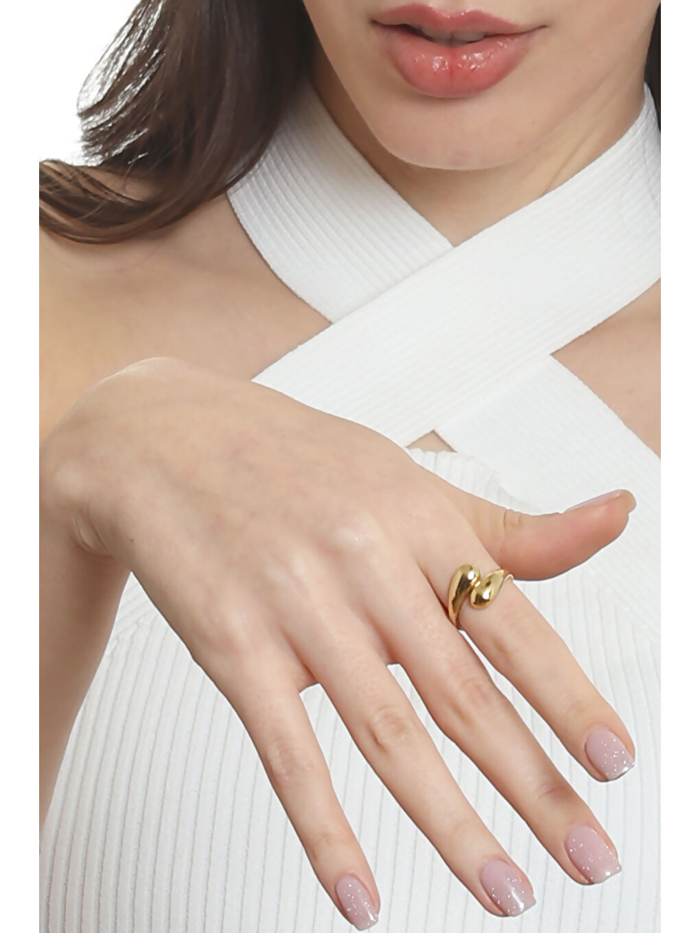 Sarı Kadın Minimalist Tarz Dolama Model Ayarlanabilir Su Damlası Yüzük-1