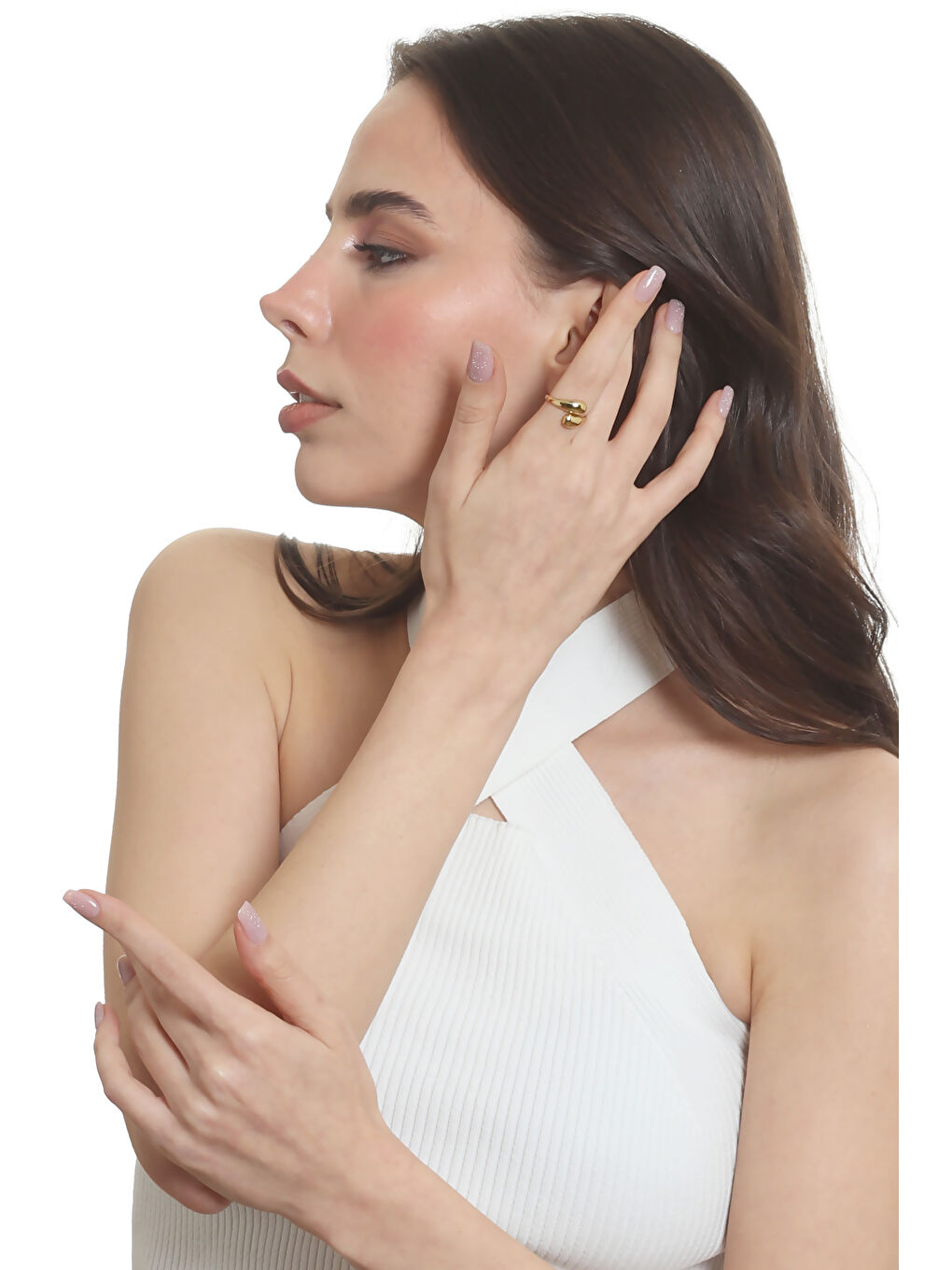 Sarı Kadın Minimalist Tarz Dolama Model Ayarlanabilir Su Damlası Yüzük-2