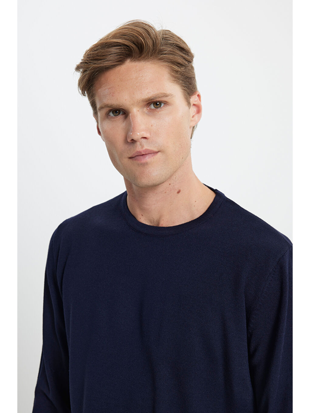 Erkek Lacivert Standart Fit Normal Kesim Bisiklet Yaka Triko Kazak-3