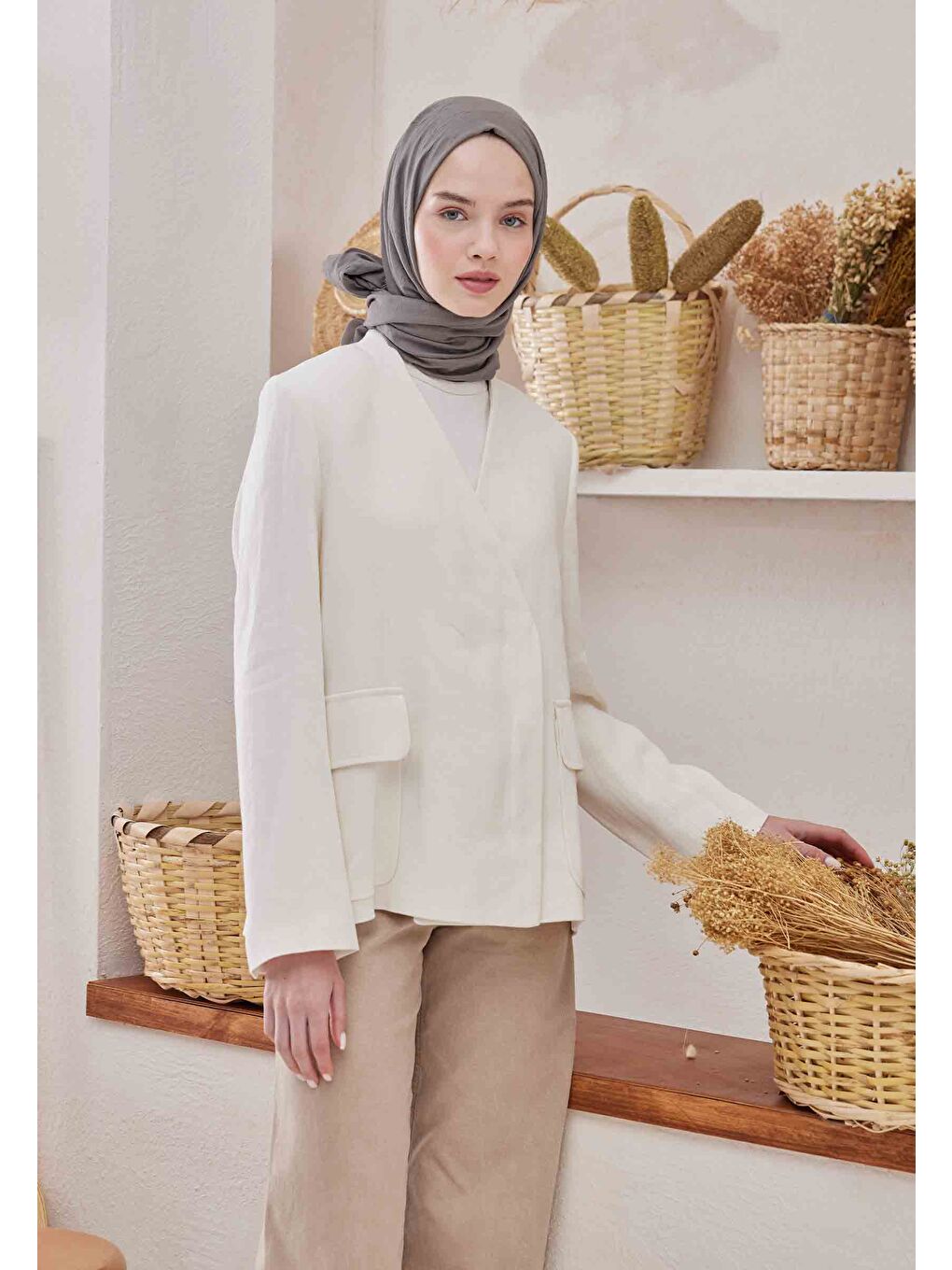 Gri Bambu Şal Duman