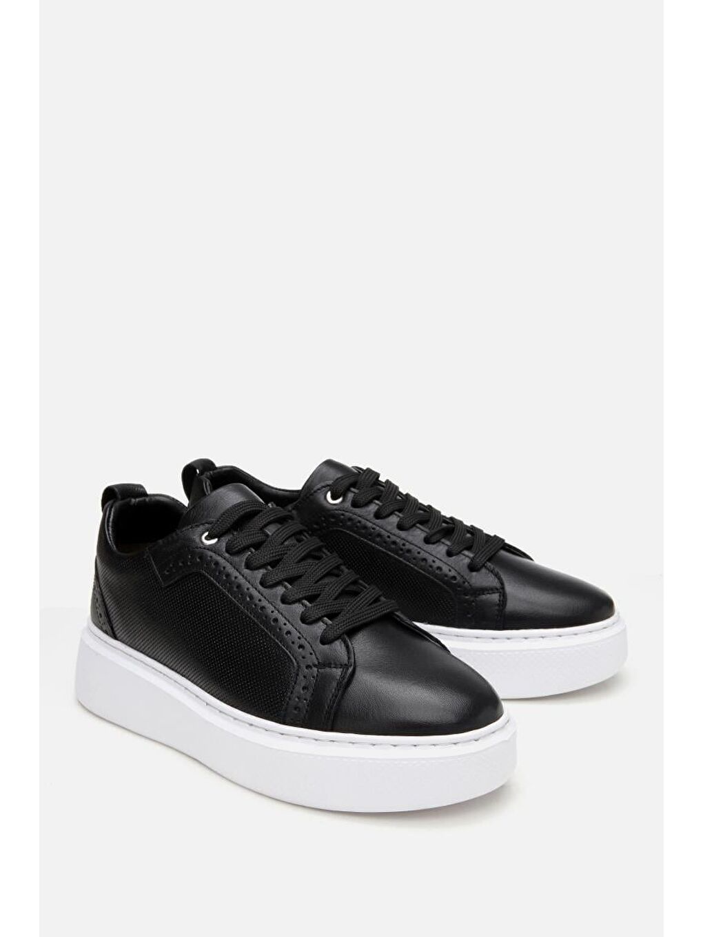 Erkek Deri Siyah Hafif Tabanlı Spor Ayakkabı-3