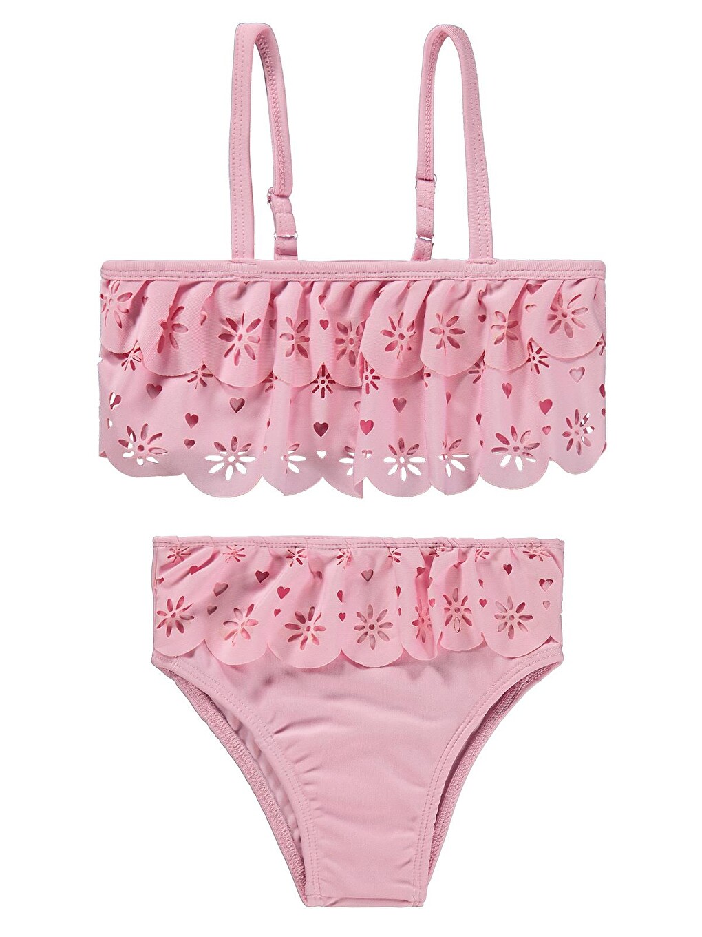 Girls İki Katlı Lazer 2-12 Yaş Mayo Set - Pembe