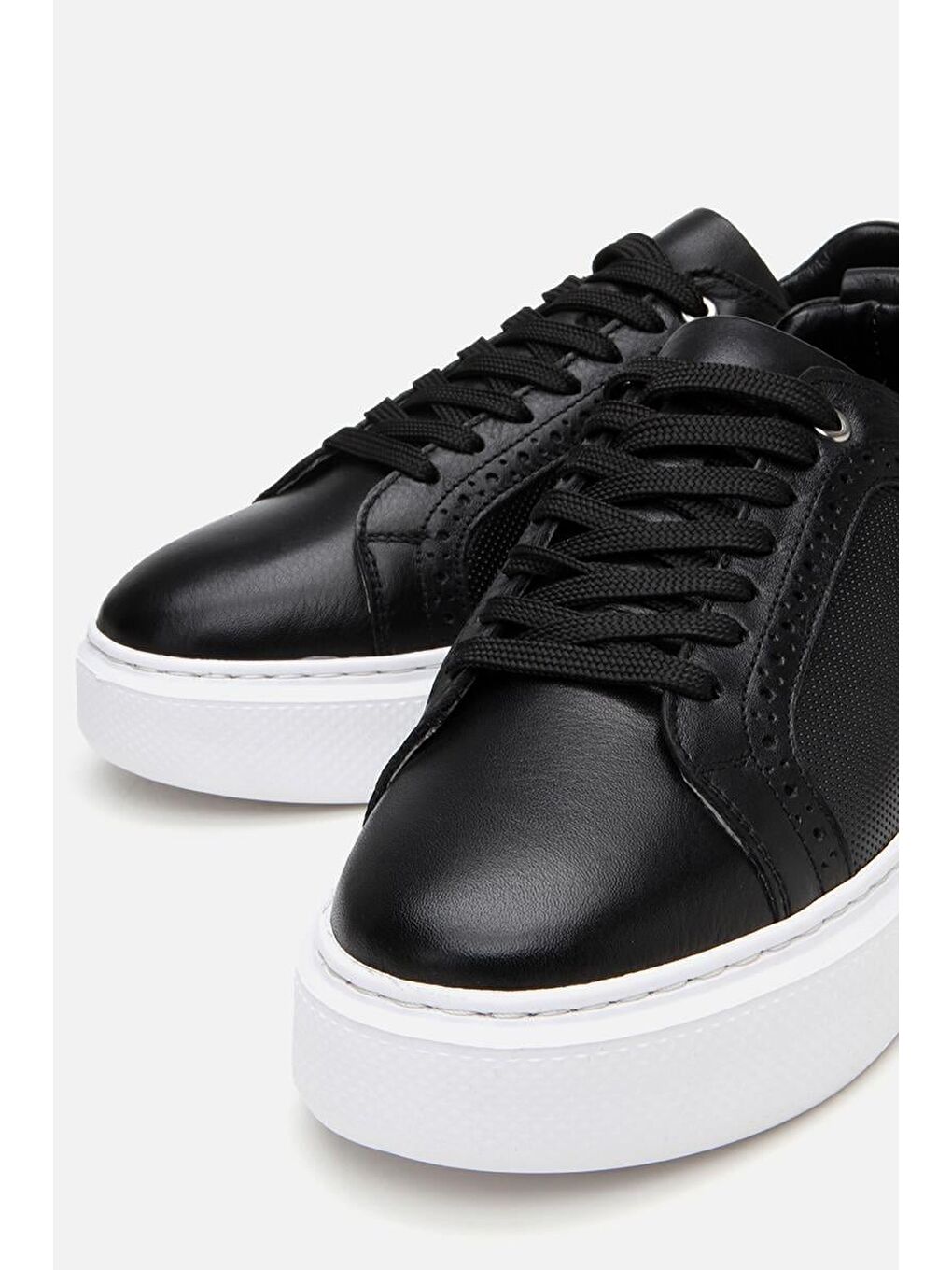 Erkek Deri Siyah Hafif Tabanlı Spor Ayakkabı-4