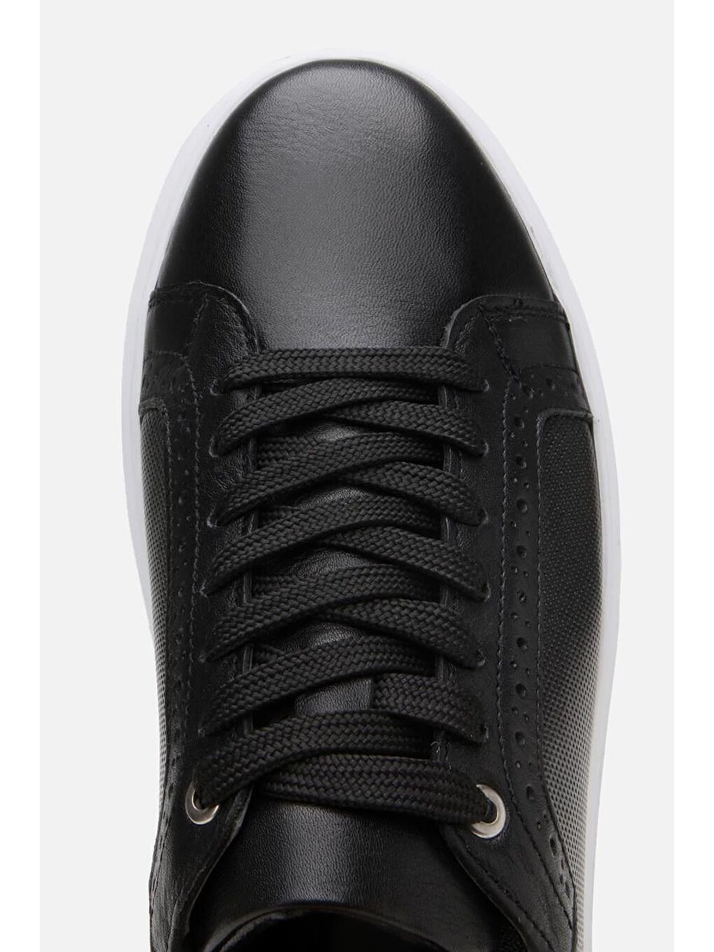 Erkek Deri Siyah Hafif Tabanlı Spor Ayakkabı-5