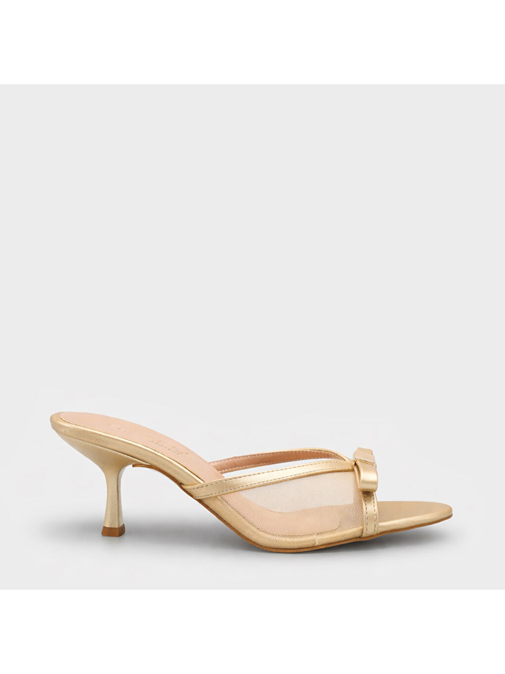 Sarı Robbi Sivri Burunlu Fileli Fiyonklu Orta Topuklu Kadın Terlik