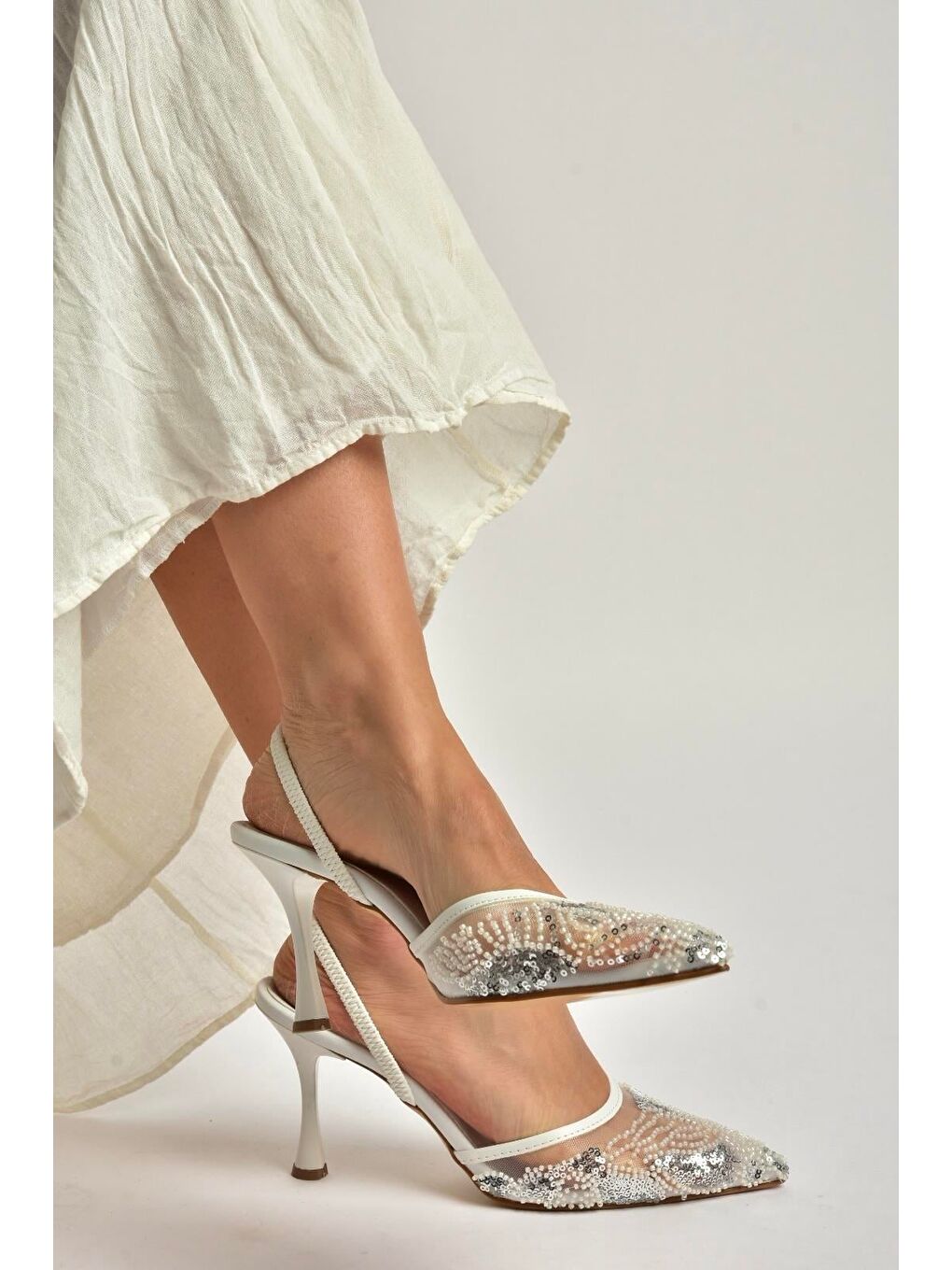 Beyaz Kadın Topuklu Ayakkabı Y726493615-2