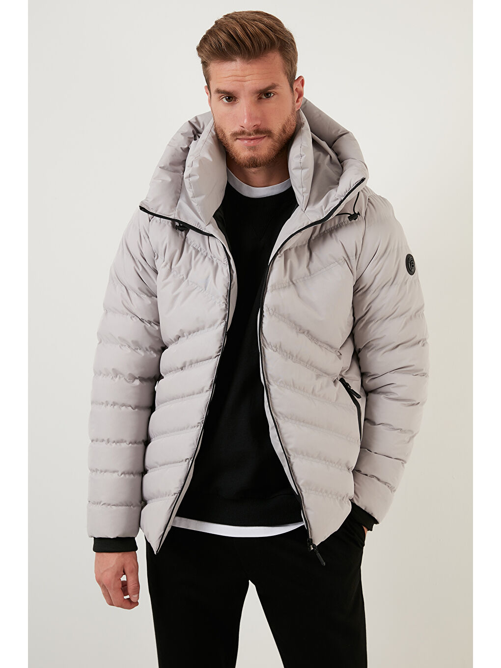 Bej Slim Fit Kapüşonlu Dik Yaka Cepli Kışlık Erkek Mont 6274909-4