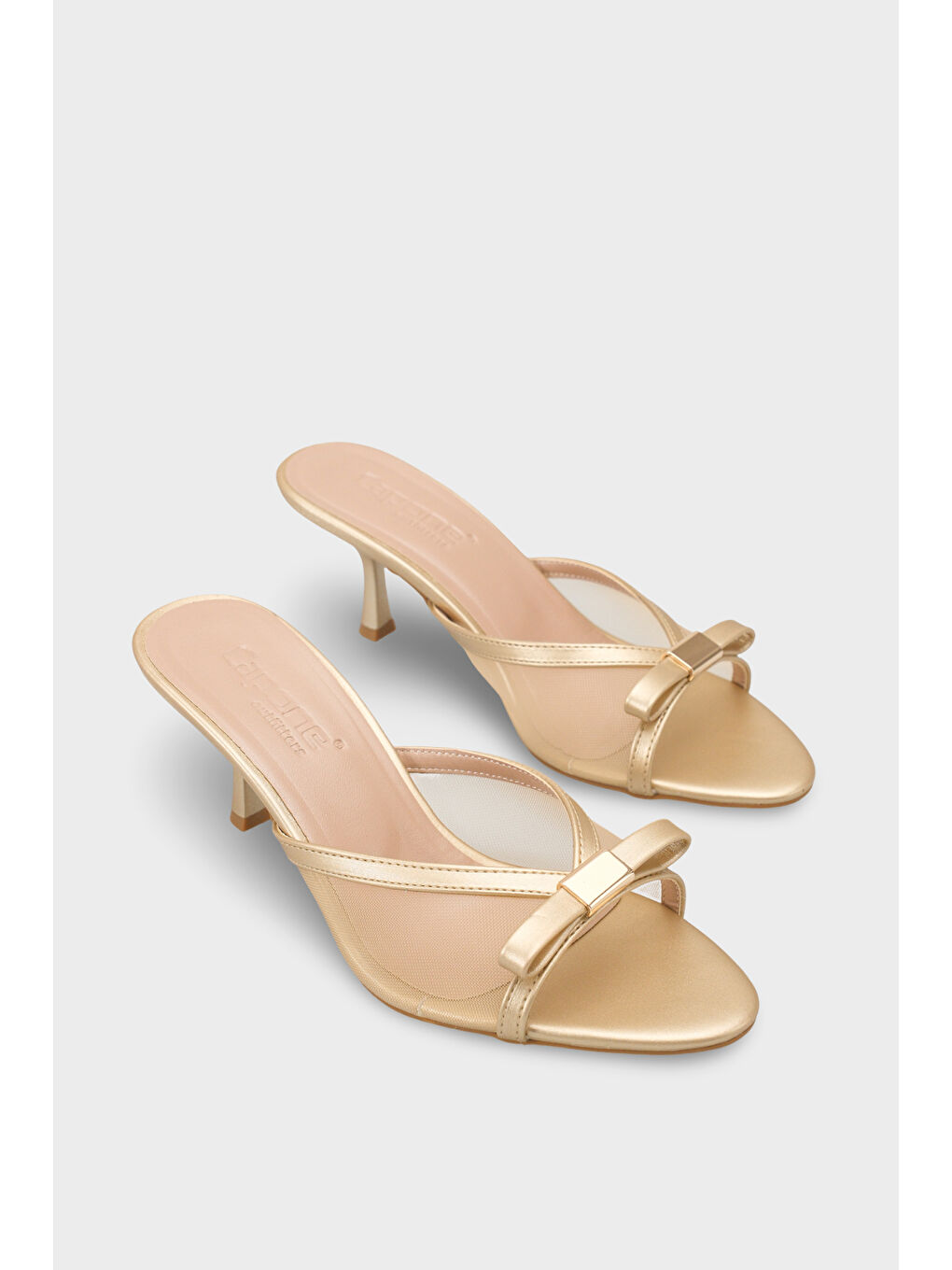 Sarı Robbi Sivri Burunlu Fileli Fiyonklu Orta Topuklu Kadın Terlik-1