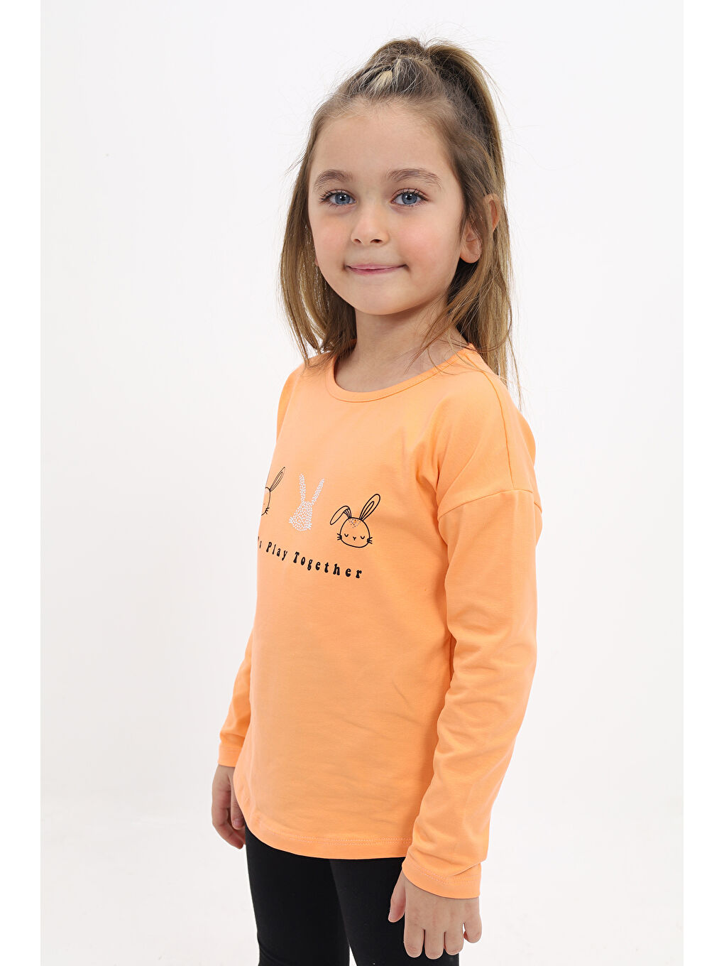 Turuncu Kız Çocuk Baskılı Tişört-1