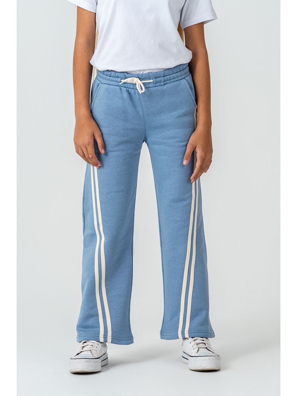 Mavi 3 İp Yanlar Çizgili Kız  Çocuk Eşofman Altı-2