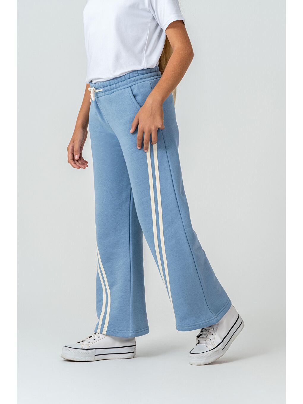 Mavi 3 İp Yanlar Çizgili Kız  Çocuk Eşofman Altı-3