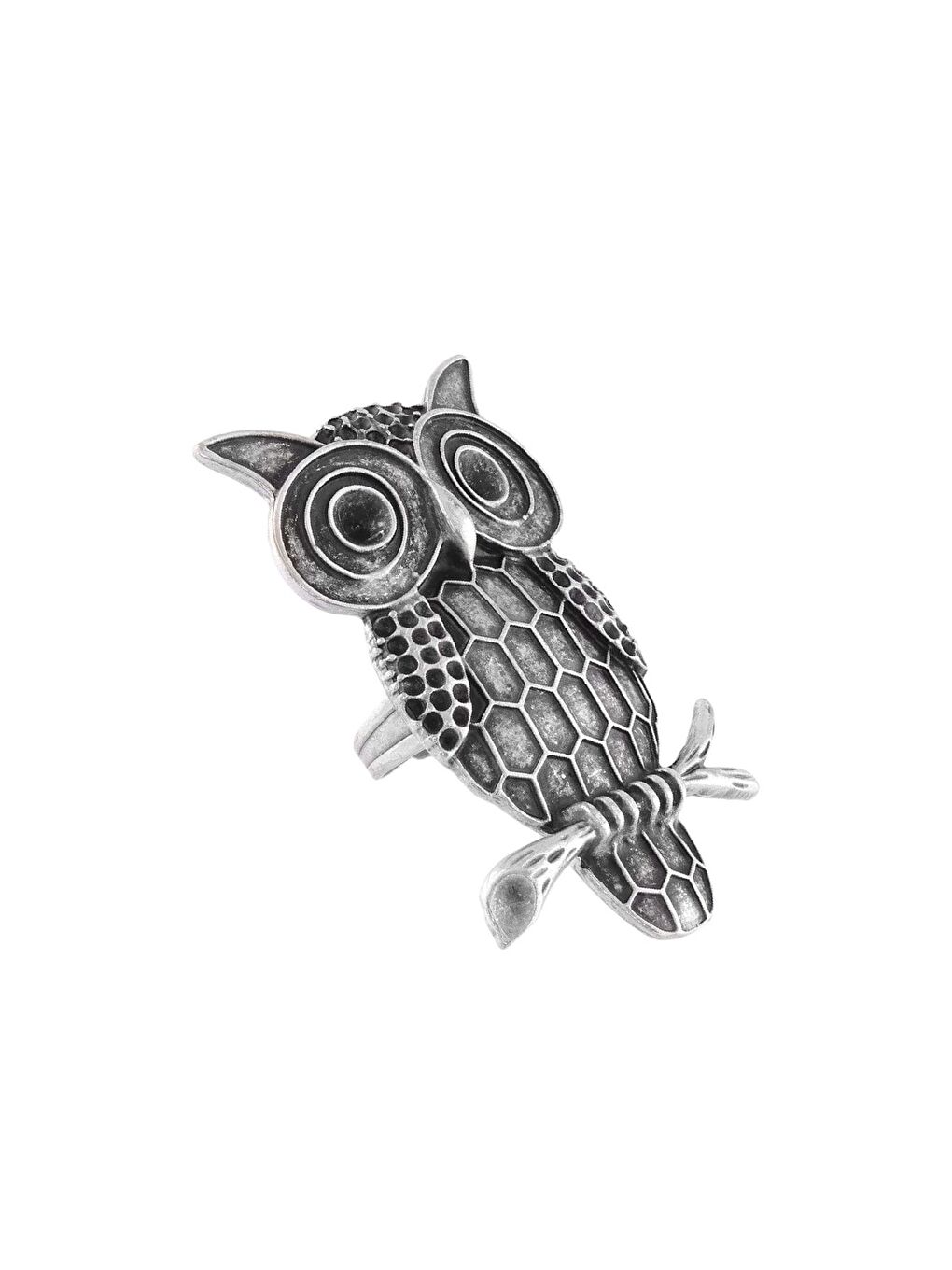 Gri Kadın Antik Gümüş Kaplama Ayarlanabilir Baykuş Yüzük-3