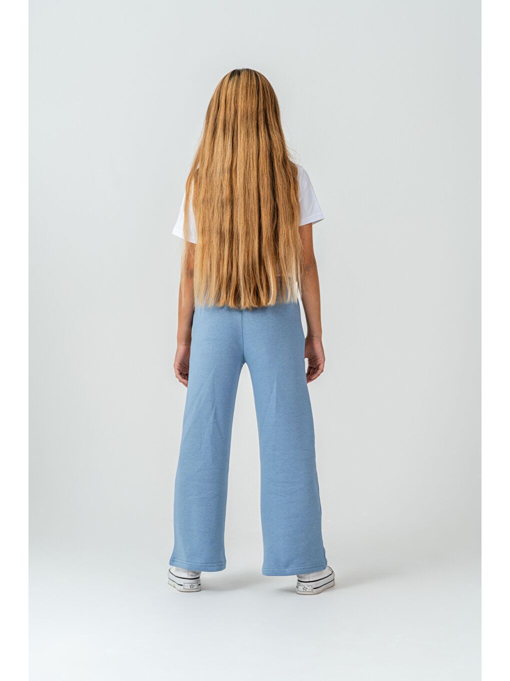 Mavi 3 İp Yanlar Çizgili Kız  Çocuk Eşofman Altı-4