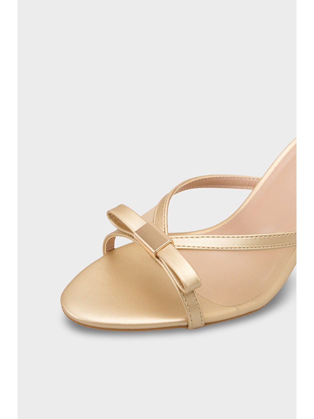 Sarı Robbi Sivri Burunlu Fileli Fiyonklu Orta Topuklu Kadın Terlik-2