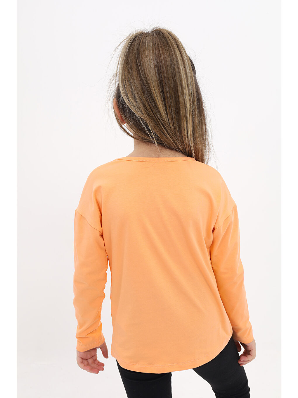 Turuncu Kız Çocuk Baskılı Tişört-3