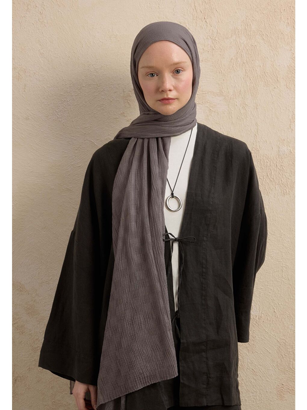 Modal Damalı Şal Metalik Gri-1