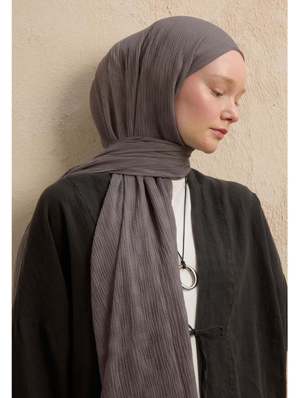 Modal Damalı Şal Metalik Gri-3