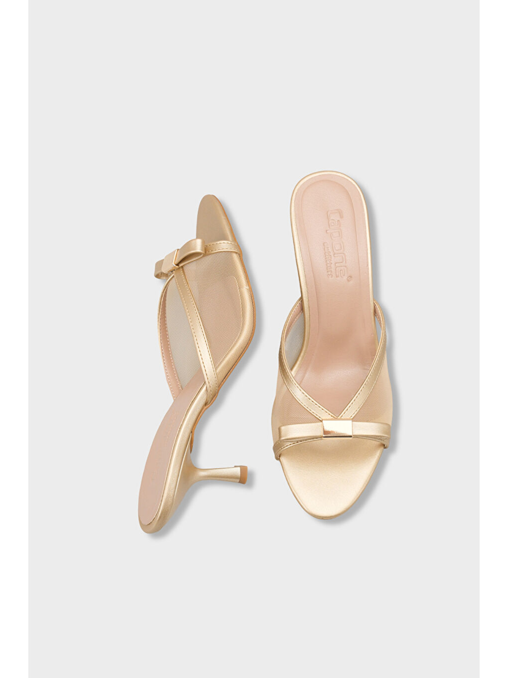 Sarı Robbi Sivri Burunlu Fileli Fiyonklu Orta Topuklu Kadın Terlik-4