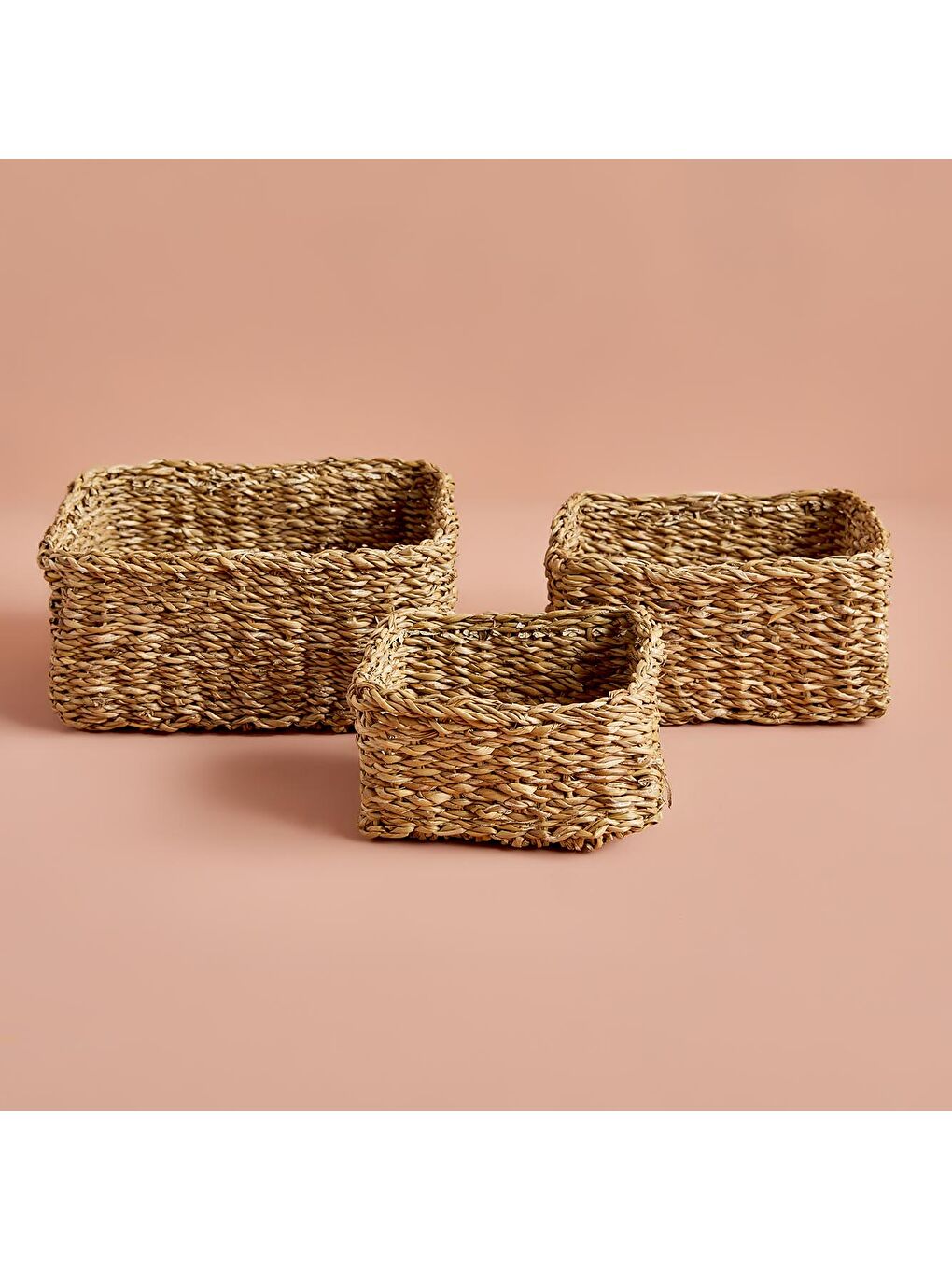 Bej Kiara Hasır Kare Sepet Seti Naturel