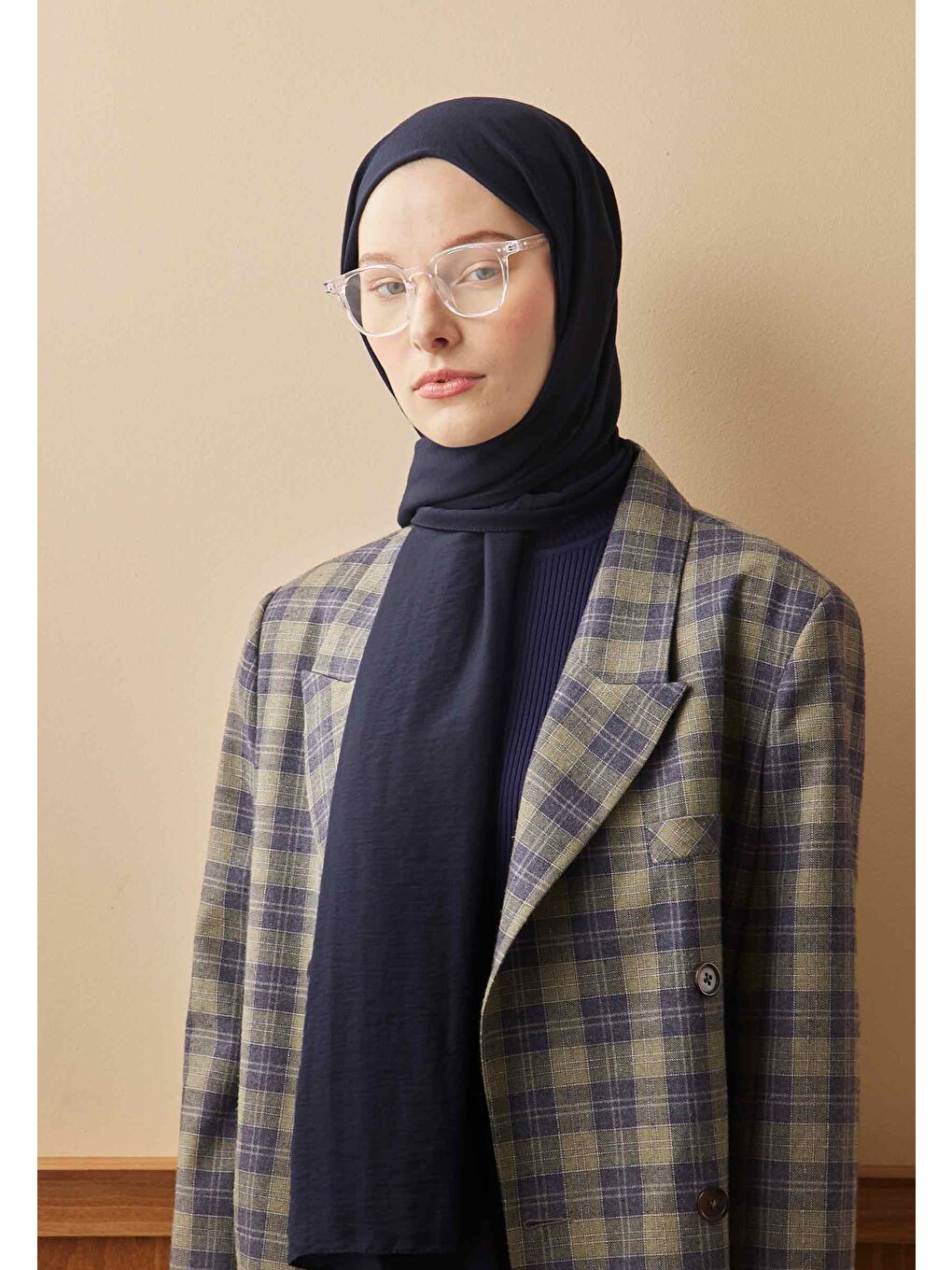 Pamuk Crash Şal Lacivert-1