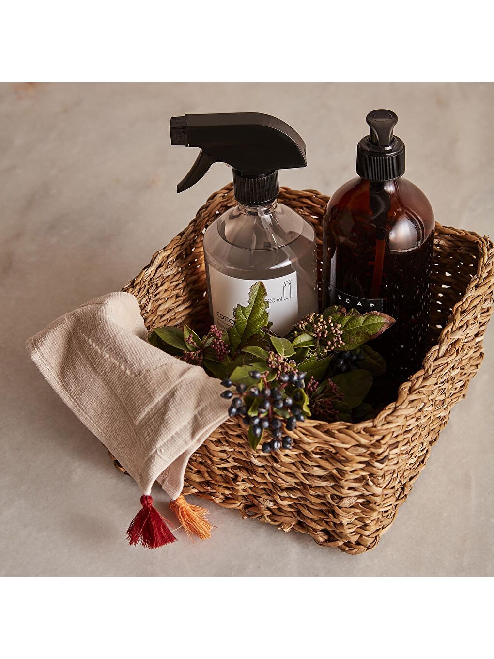 Bej Kiara Hasır Kare Sepet Seti Naturel-1