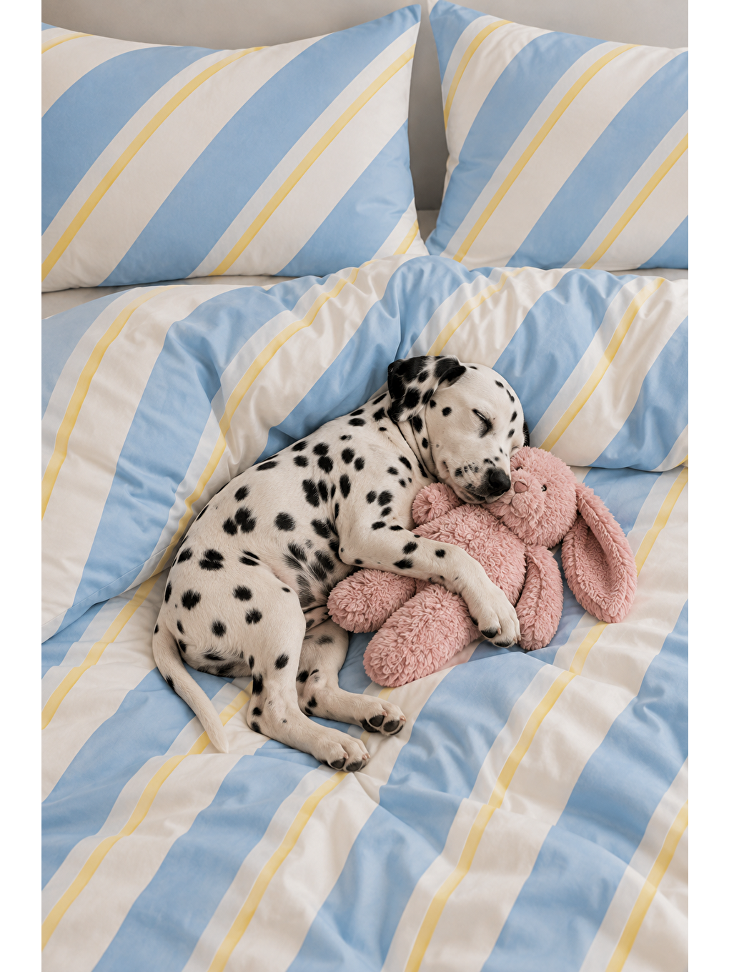 Ekru Çapraz Çizgili Modern Nevresim Seti Bebe Mavi Ve Sarı 200x220 Çift Kişilik Yorgan Kılıfı-4