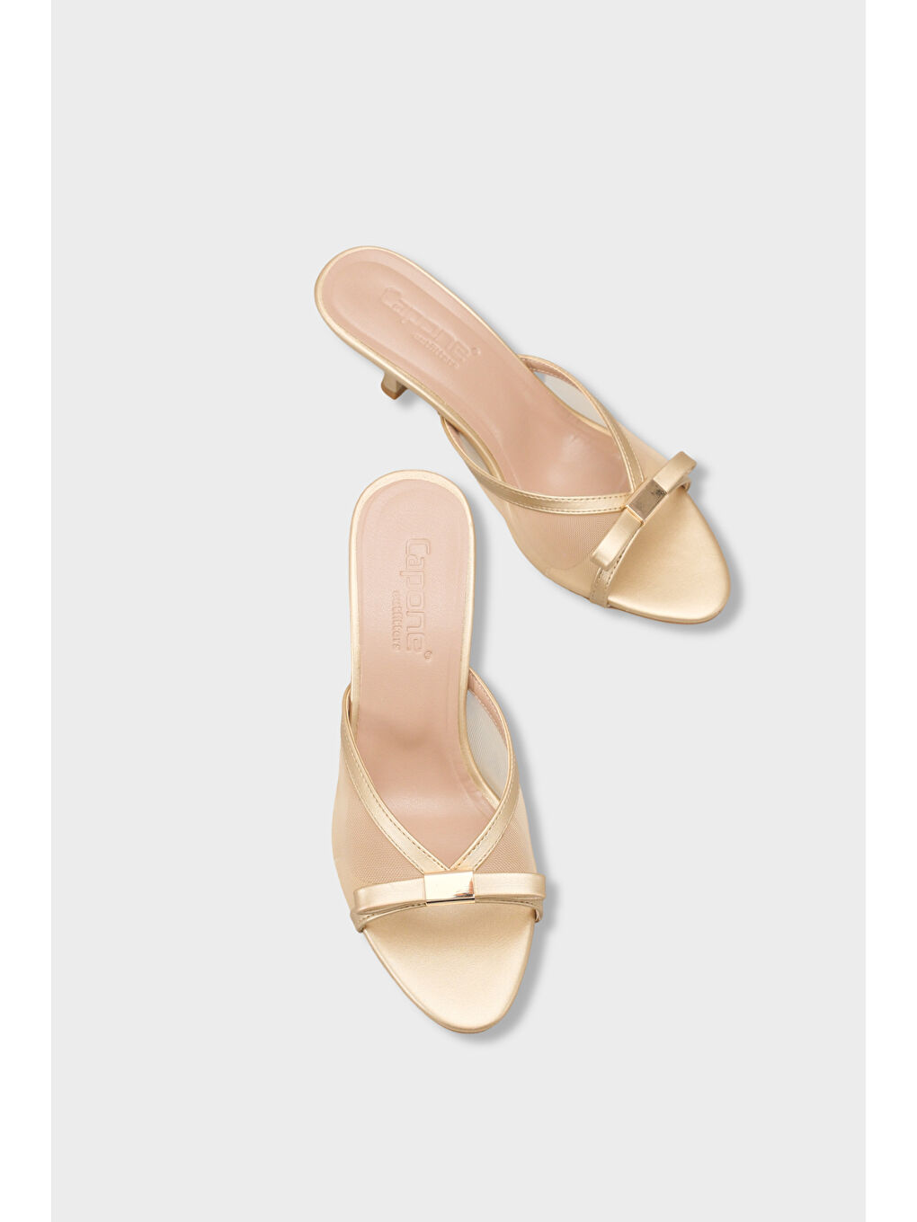 Sarı Robbi Sivri Burunlu Fileli Fiyonklu Orta Topuklu Kadın Terlik-5