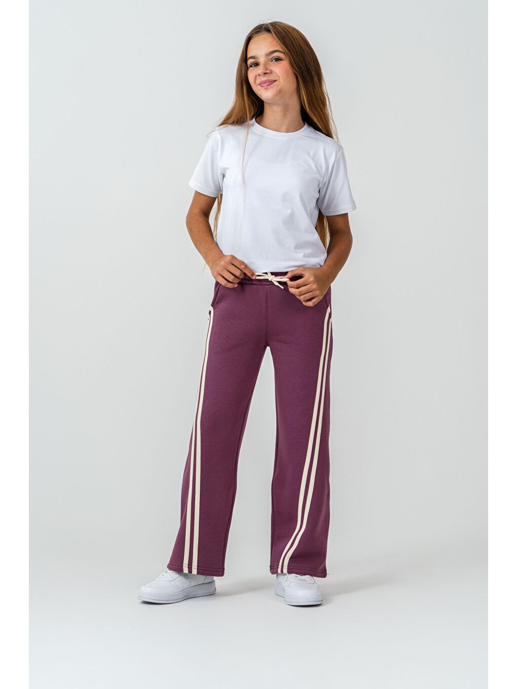 Pembe 3 İp Yanlar Çizgili Kız  Çocuk Eşofman Altı