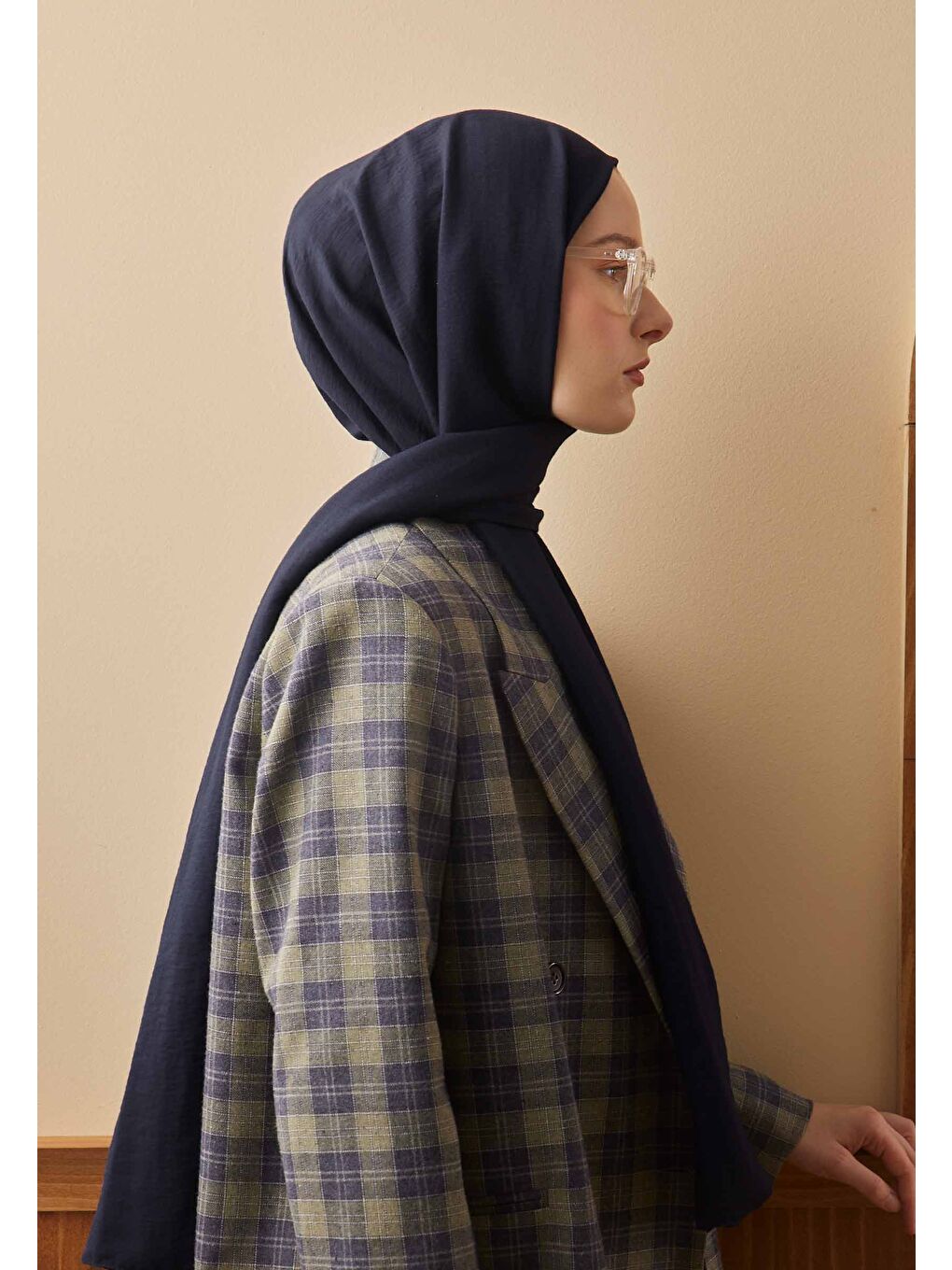 Pamuk Crash Şal Lacivert-3