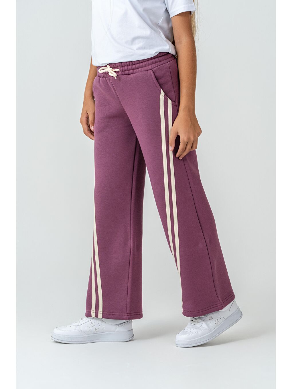 Pembe 3 İp Yanlar Çizgili Kız  Çocuk Eşofman Altı-2