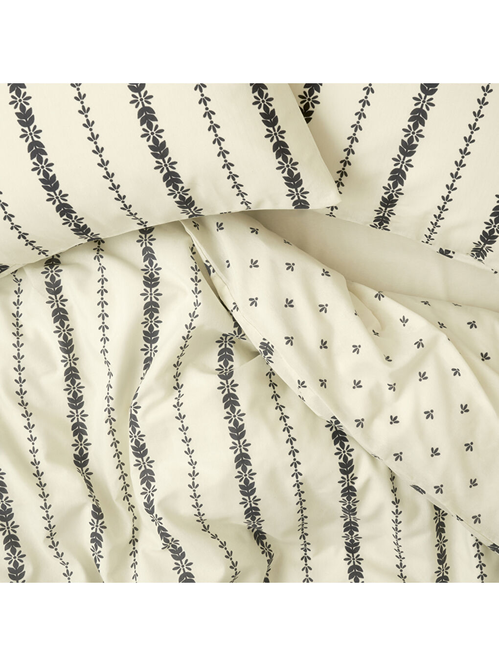 Olwen Pamuklu Tek Kişilik Nevresim Takımı Beyaz-Siyah (160x220 cm)-1