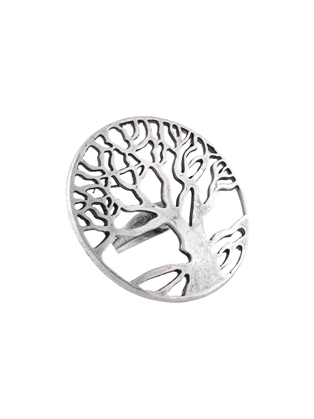 Gri Kadın Antik Gümüş Kaplama Ayarlanabilir Hayat Ağacı Yüzük-1