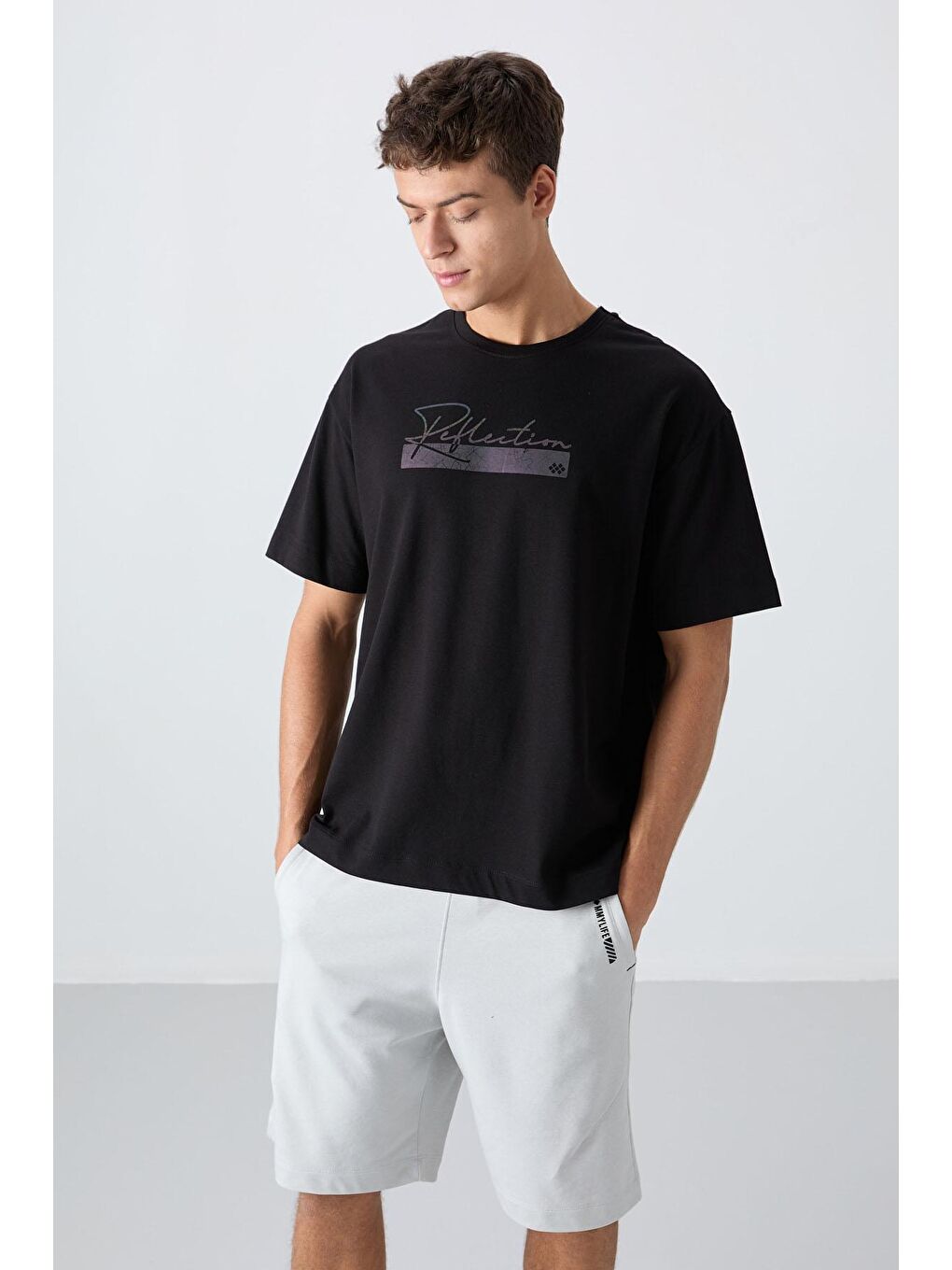 TOMMYLIFE Siyah Pamuklu Kalın Yumuşak Dokulu Oversize Fit Baskılı Erkek T-Shirt - 88334 - 3