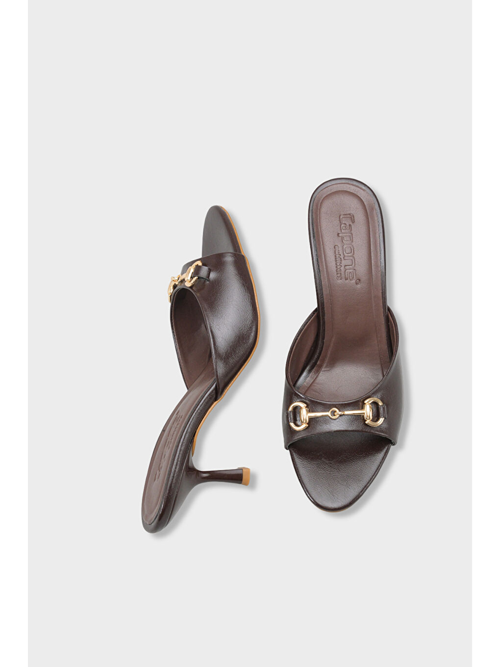 Kahverengi Irena Sivri Burunlu Metal Tokalı Orta Topuklu Kadın Terlik-4