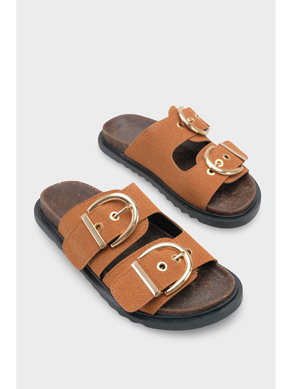 Kahverengi Zelda Düz Topuklu Metal Tokalı Konfor Kadın Terlik-1