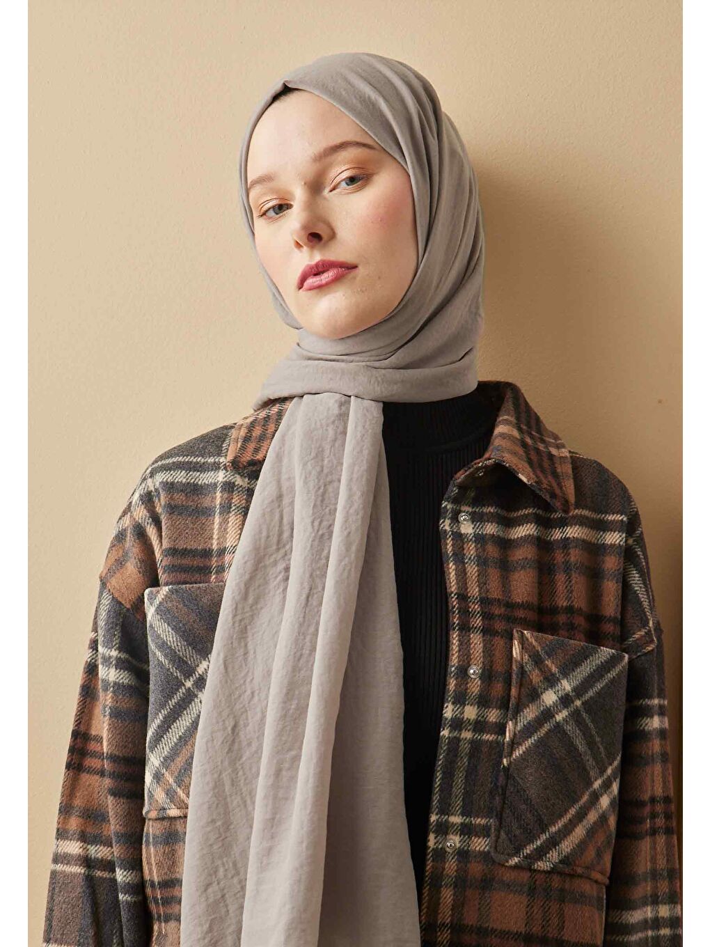 Gri Pamuk Crash Şal Taş-1