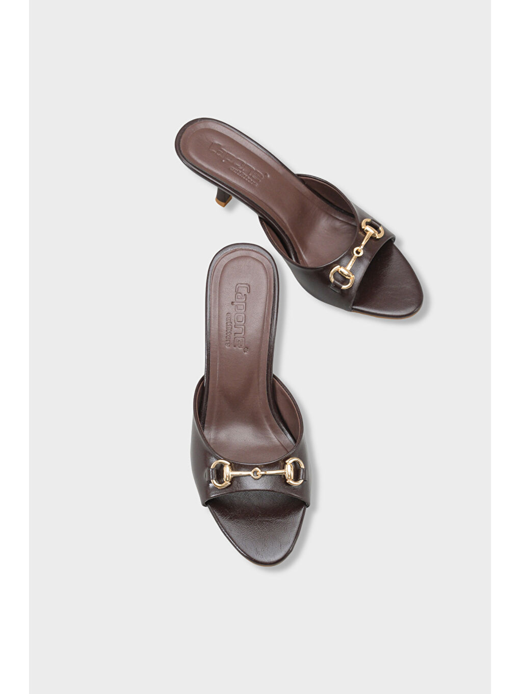 Kahverengi Irena Sivri Burunlu Metal Tokalı Orta Topuklu Kadın Terlik-5